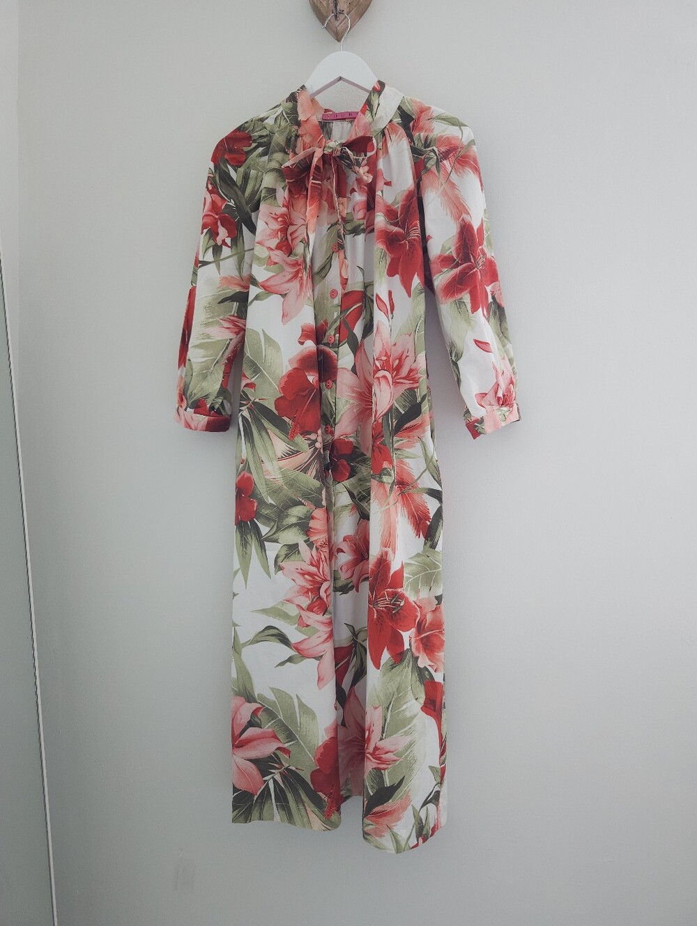 BURU Housedress Floral Tie Buttondown Long Sleeve Cotton Midaxi Dress - Picture 2 of 11